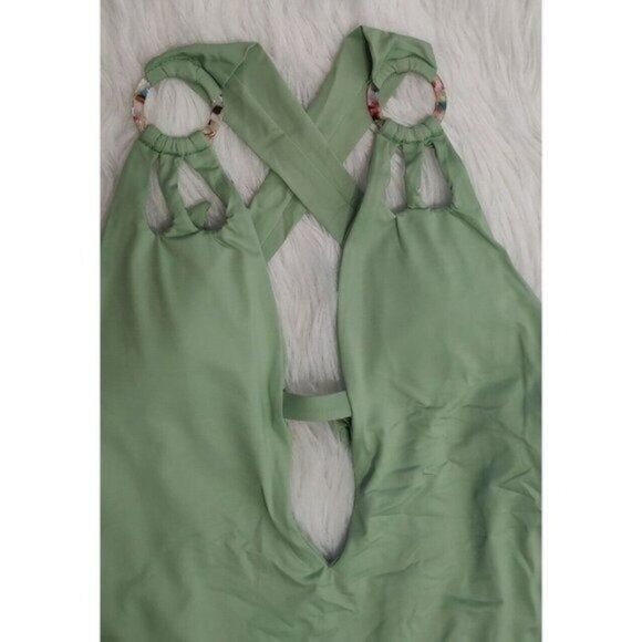 BECCA by Rebecca Virtue One-Piece Swimsuit S Plunge Sage Green NEW - Picture 5 of 12